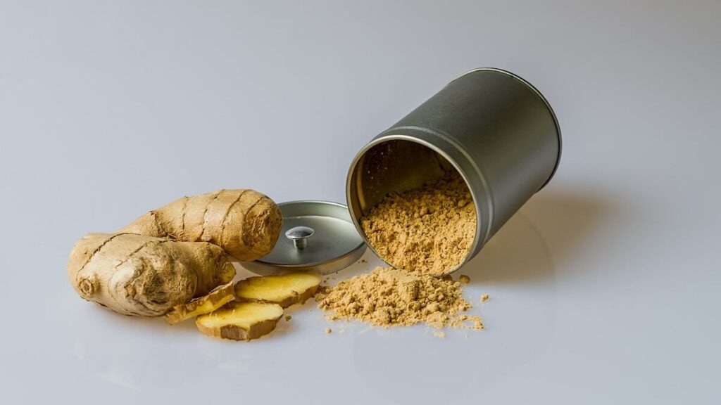 Gengibre ralado e guardado em pequeno pote de metal