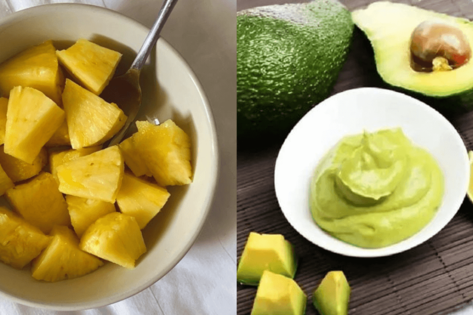 abacaxi e abacate frutas com A